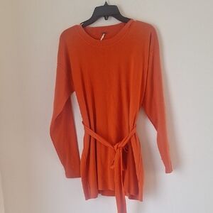 Free People Vibrant Orange Tunic Midi Dress with Tie Sz Xs - SMALL